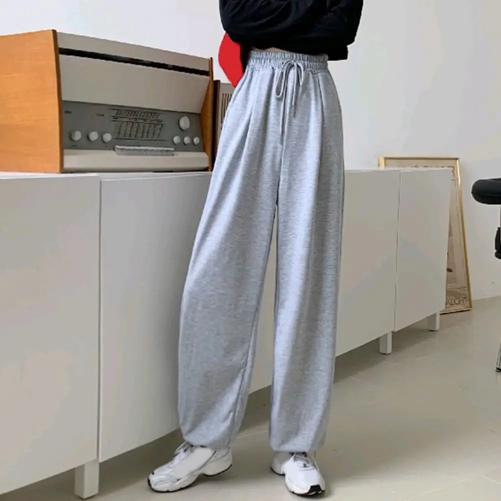 Casual Women Pants  Solid Color Temperament Women Trousers  Drawstring Mid Waist Pants