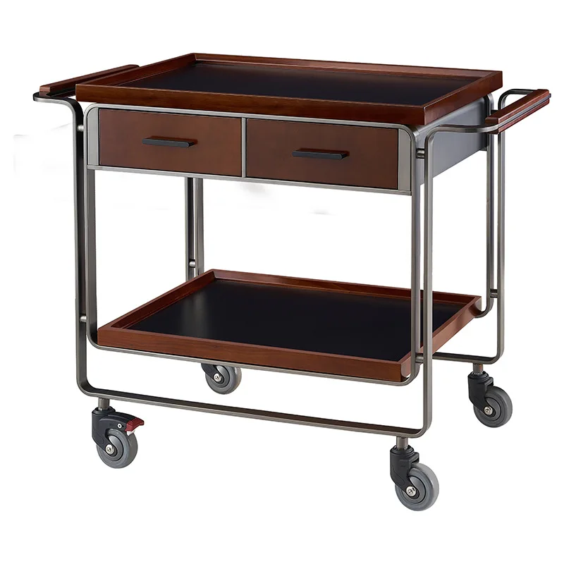 

Wedding banquet hall villa bar box black wine cart with double drawers