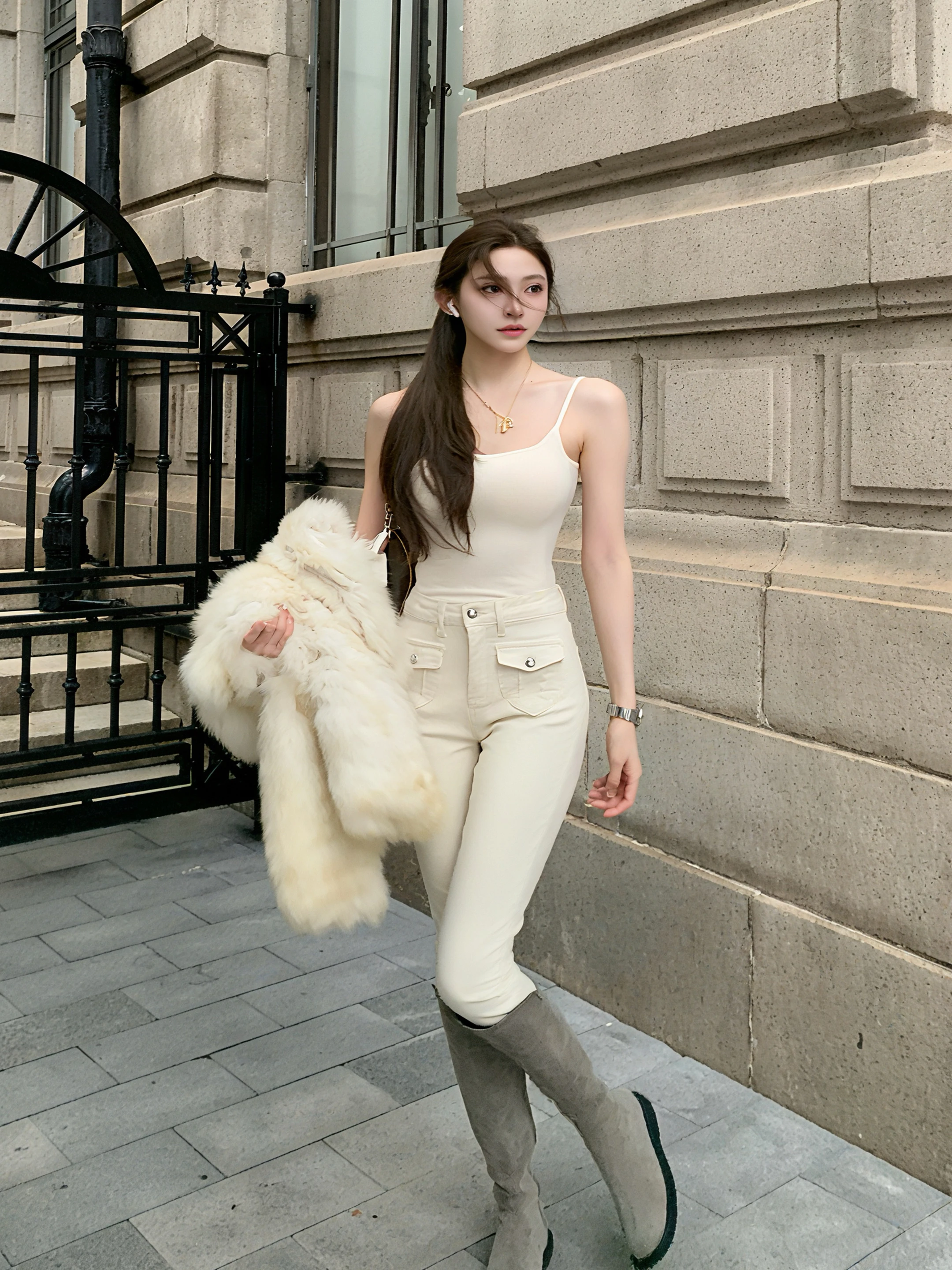 

Slim Fit High Waist Nine-Piece Denim Capri Pants Ele Sle Autumn Winter Women's Jeans Straight Leg Proportion