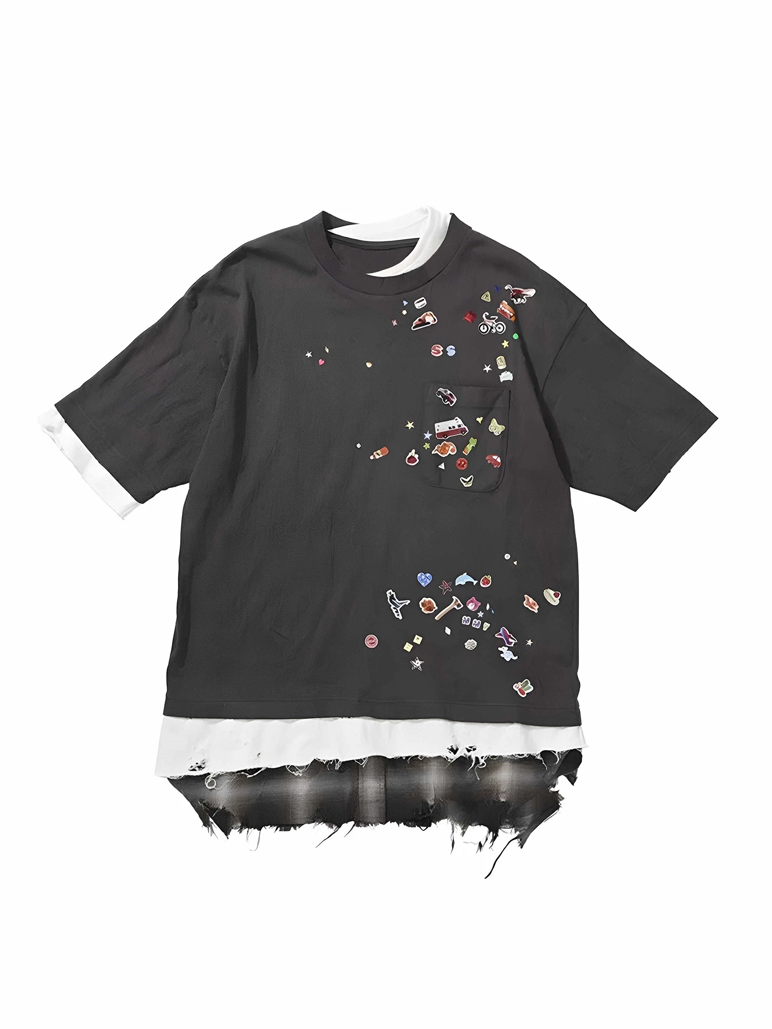 

25SS MMY японская повседневная хлопковая забавная футболка из трех частей с принтом и круглым вырезом с короткими рукавами