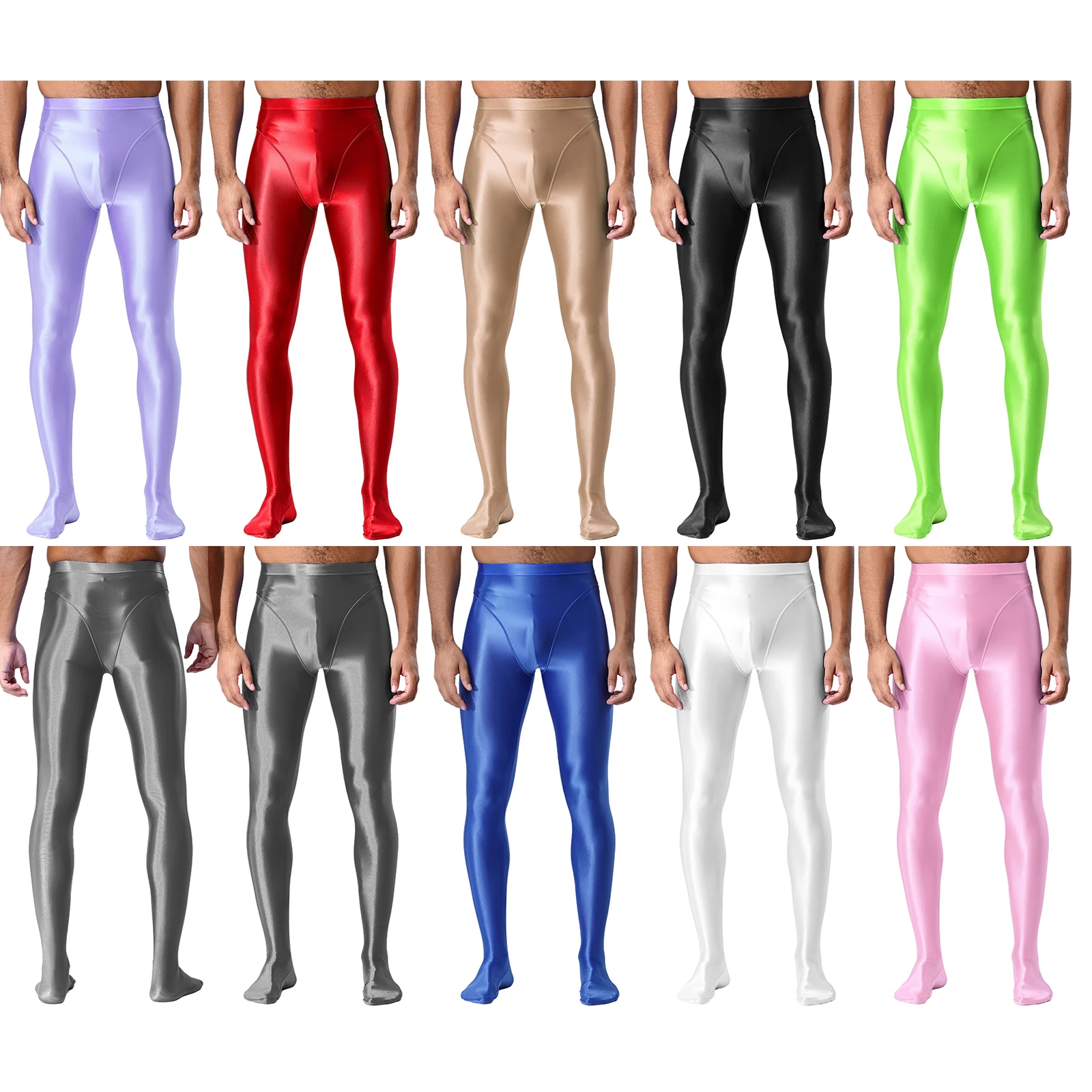 

Mens Oil Shiny Glossy Elastic Waistband Pantyhose Solid Color Footed Leggings Nightwear Silky Smooth Tights Lingerie Underwear