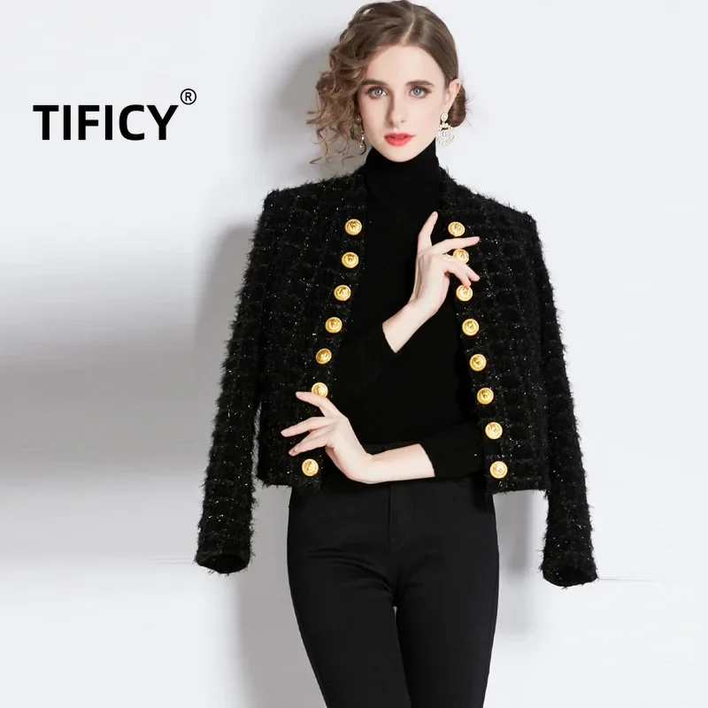 Autumn and Winter New Temperament Short Jacket Women's Western-style Tassel Double Row Gold Button Cardigan Jackets Coats Top