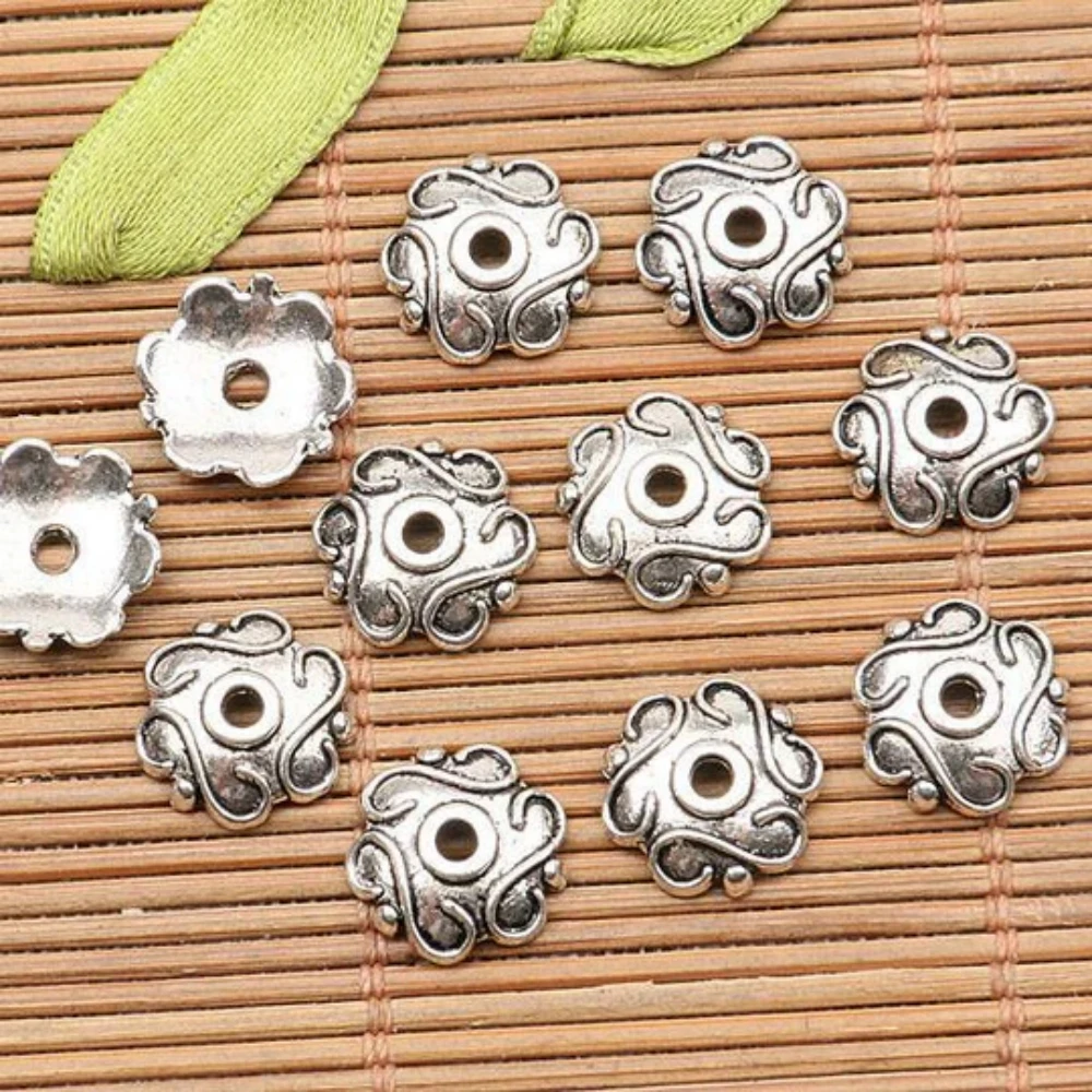 

40 шт. тибетских серебряных колпачков для бусин с S-образным узором H0701