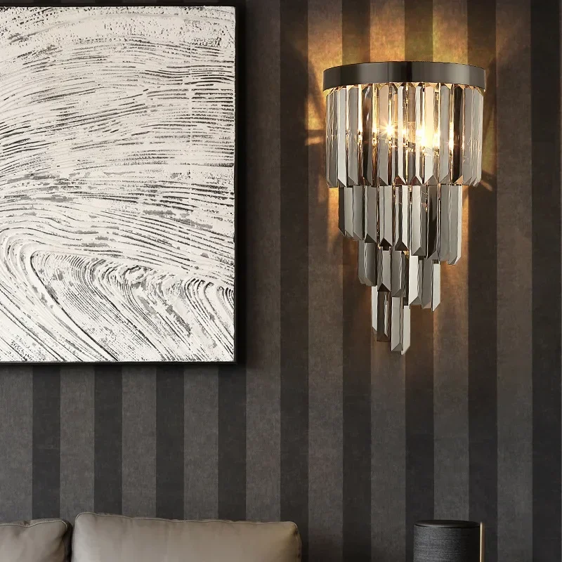 Modern Led Creative Wall Sconce Light Crystal Wall Lights Fixtures For Bedroom Living Room Luxury Smoky Gray Indoor Home Lamps