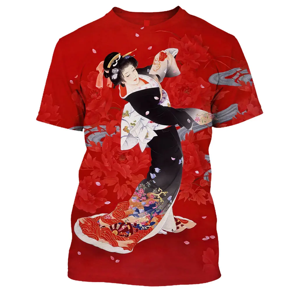 Men\'s T-shirt Summer Short Sleeve Japanese Geisha 3D Printed Oversized Popular Clothing Anime Harajuku O Neck Short Sleeve Top