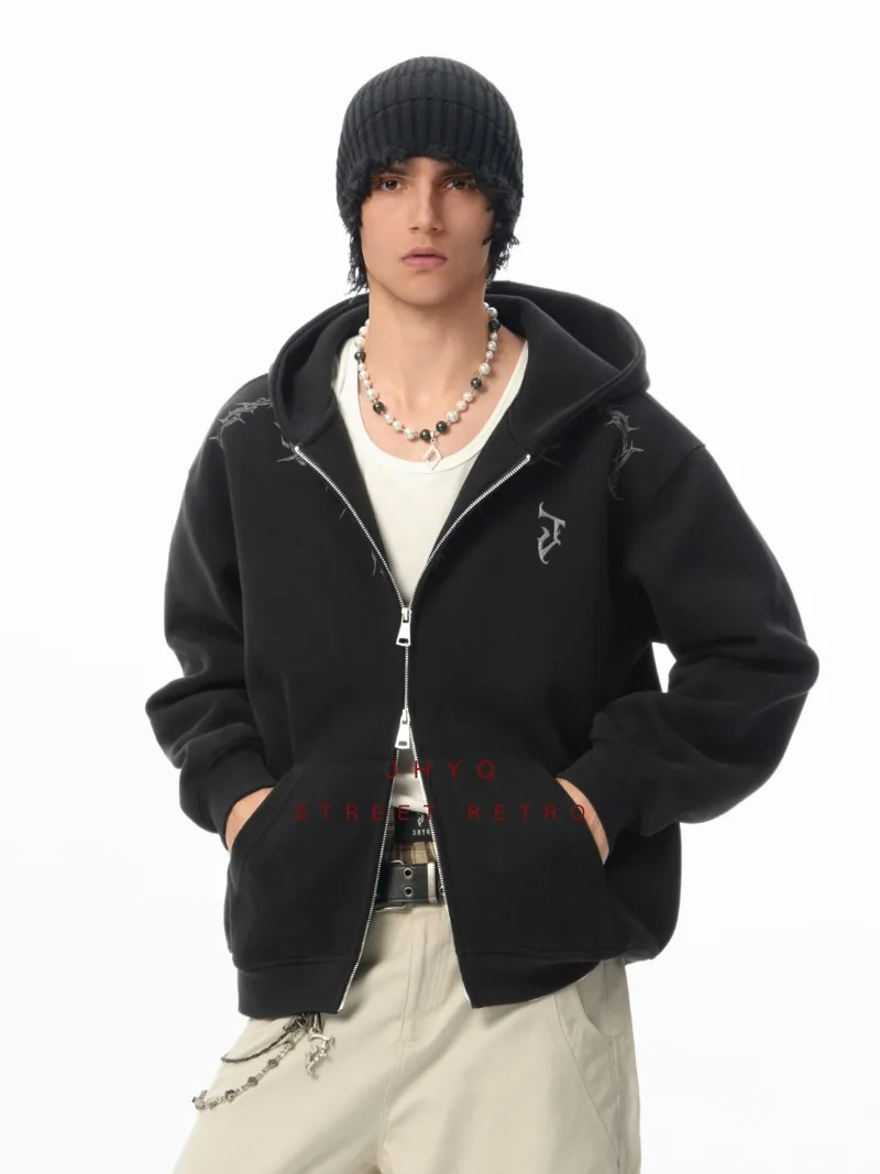 

American Fashion Trend High Street Hooded Cardigan Sweatshirt Loose Casual Versatile Youth Popular Zipper Jacket for Men