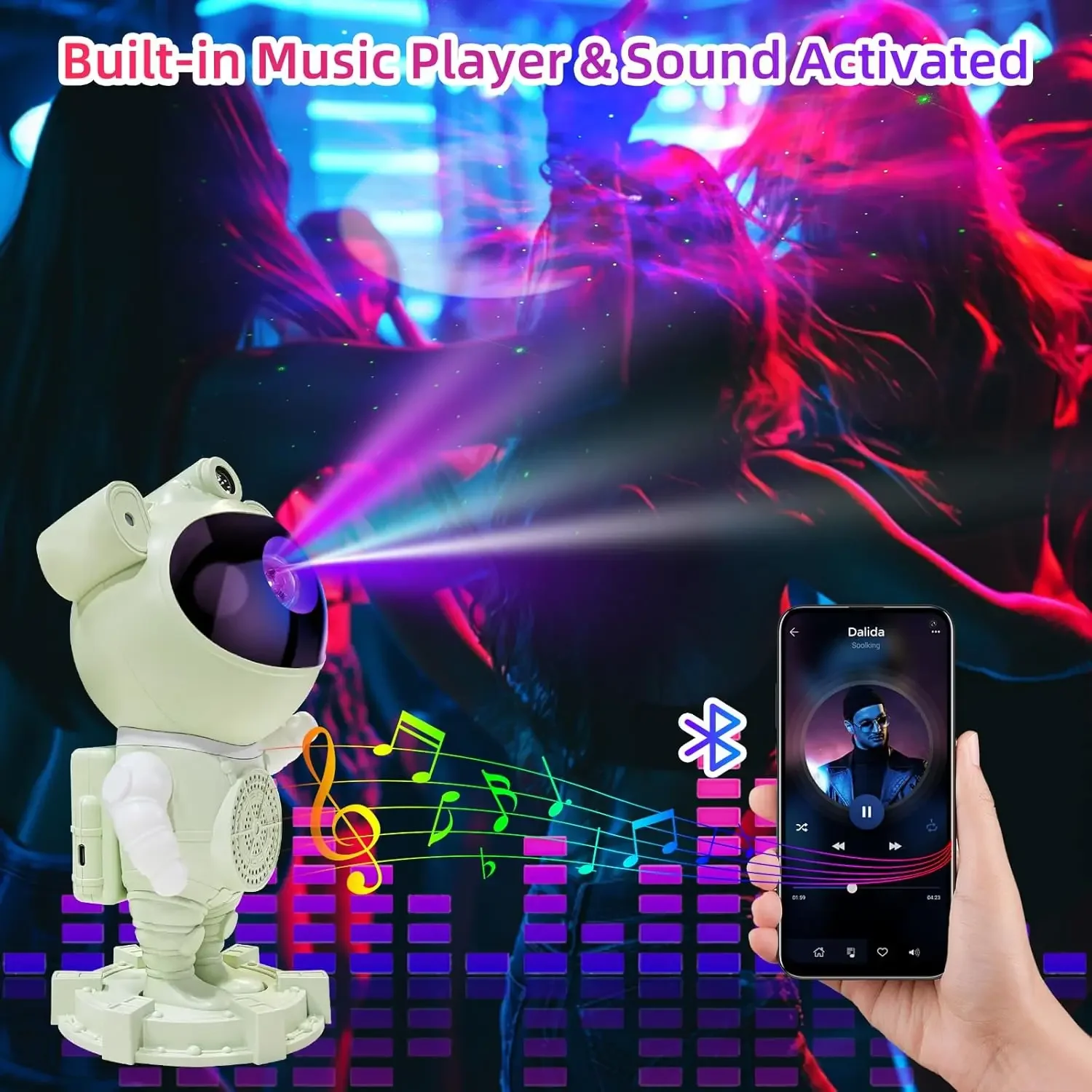 Lampu Proyektor Galaksi Astronaut - Lampu Proyektor Bintang, Speaker Bluetooth, Lampu Galaksi Bintang dan Bulan untuk Kamar Tidur dengan remote