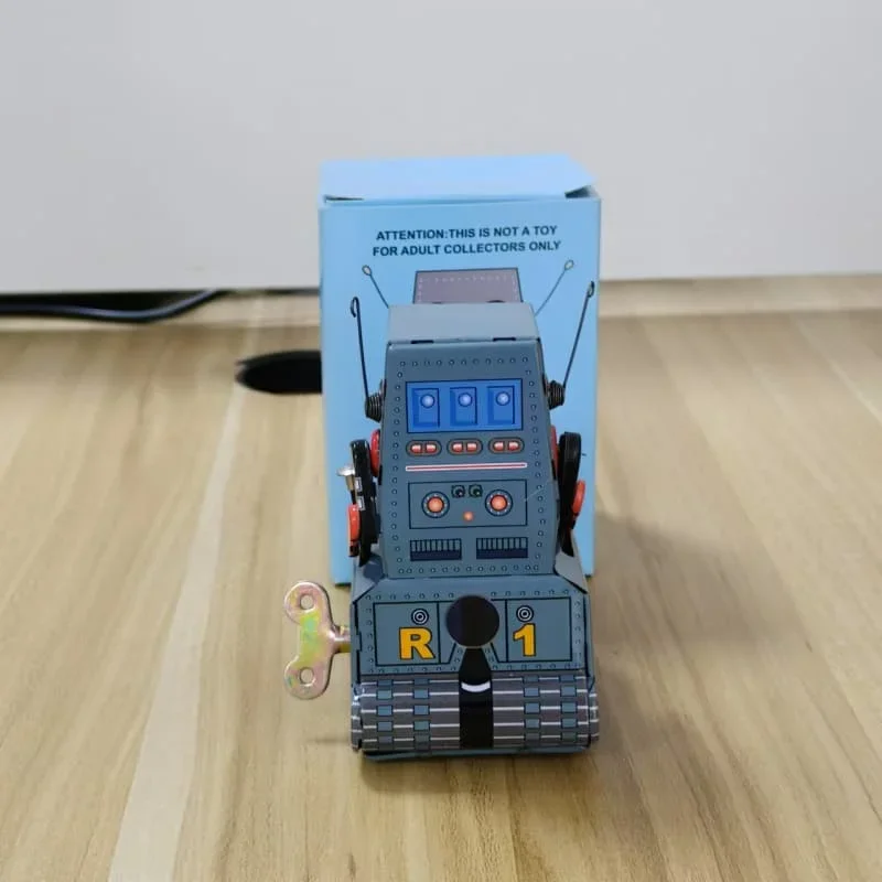 [Funny] Classic collection Retro Clockwork Wind up Metal Walking Tin Tank moon probe robot recall Mechanical toy kids gift