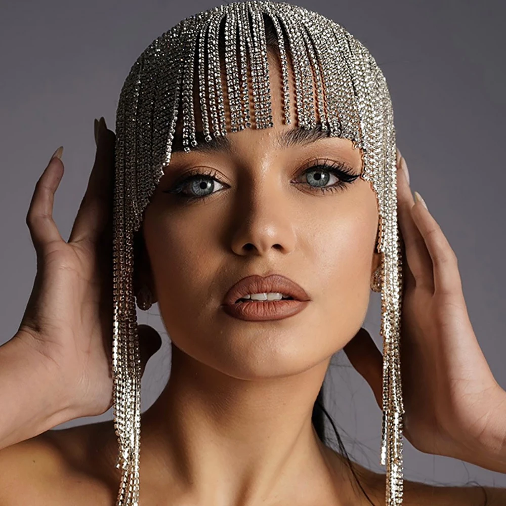 Stylish Women\'s Hair Accessories Bohemian Exaggeration Full Of Rhinestones Retro Ethnic Style Long Fringe Bridal Headwear