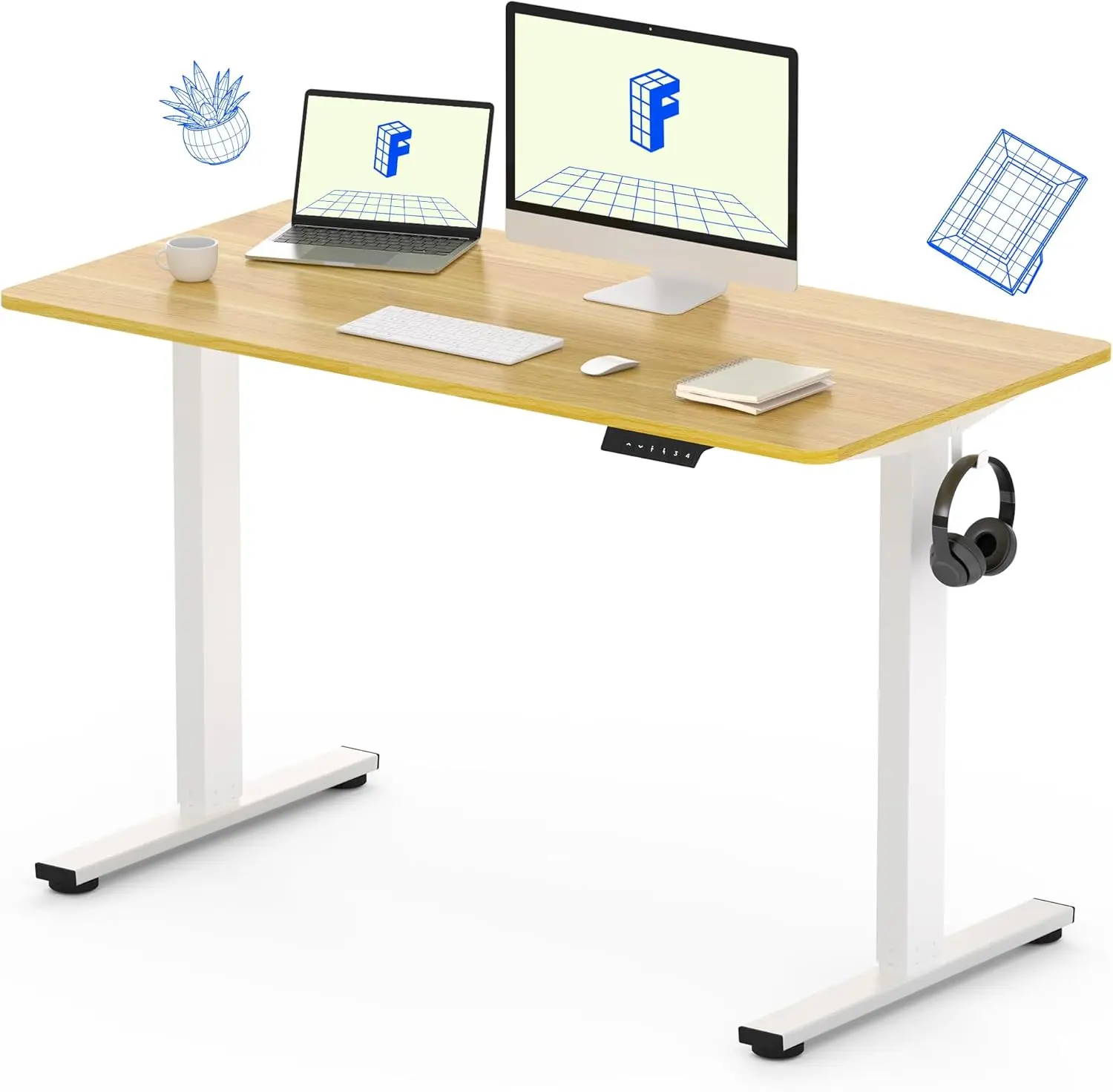 

Standing Desk, 48 x 24 Inches Height Adjustable Desk Electric Stand up Desk Home Office Table for Computer (White Frame + Maple