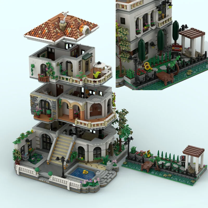 Set di Costruzioni Fai-da-Te Villa di Lusso con Giardino, Mattoncini Giocattolo Regalo per 245814 moc