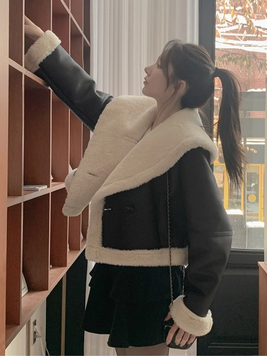 Cappotto da motociclista in pelle PU premium Jaet da donna vestibilità ampia doppia fila bottoni cappotto ort primavera autunno inverno Faion Casual Sle