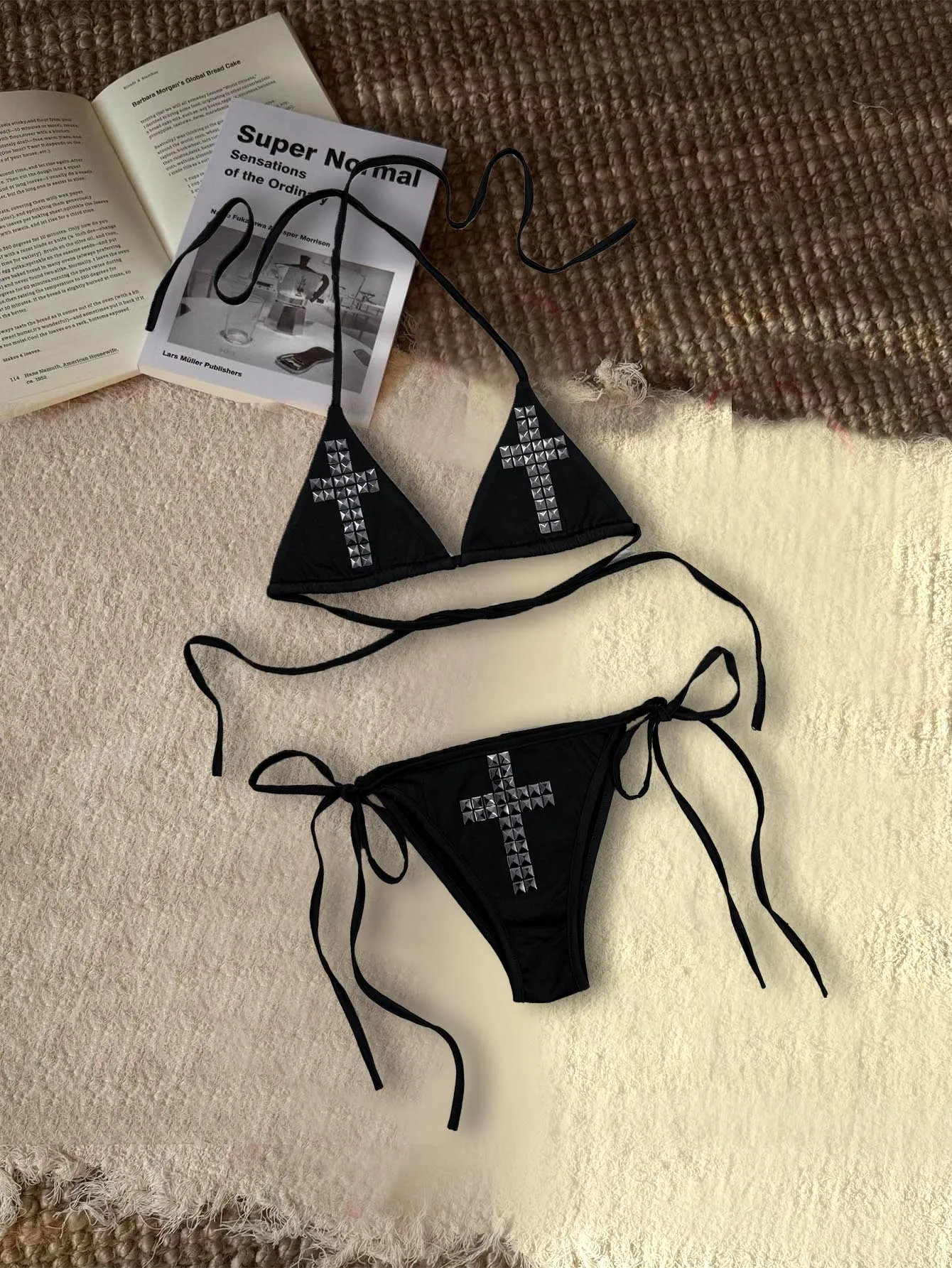 

European American Fashion Personalized Cross Hot Diamond Bikini Women Split Tie Sexy Backless Two Piece Swimsuit