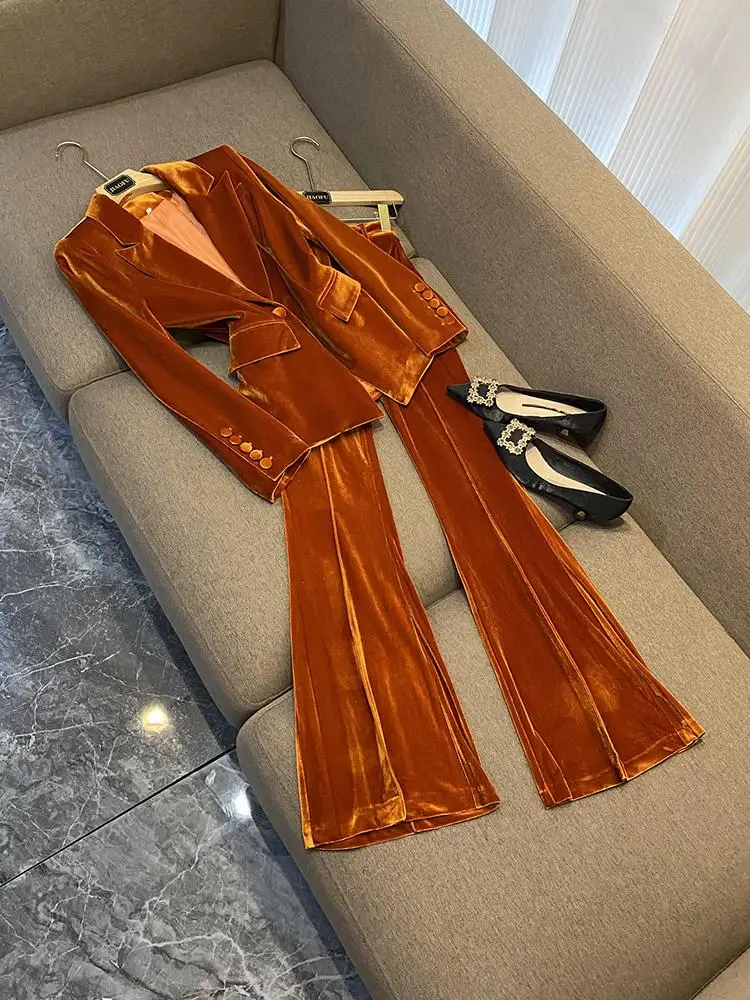 

Профессиональный костюм для интервью, комплект из жилета и брюк, женские золотые бархатные брюки-джаки на одной пуговице, карьерный костюм Faion