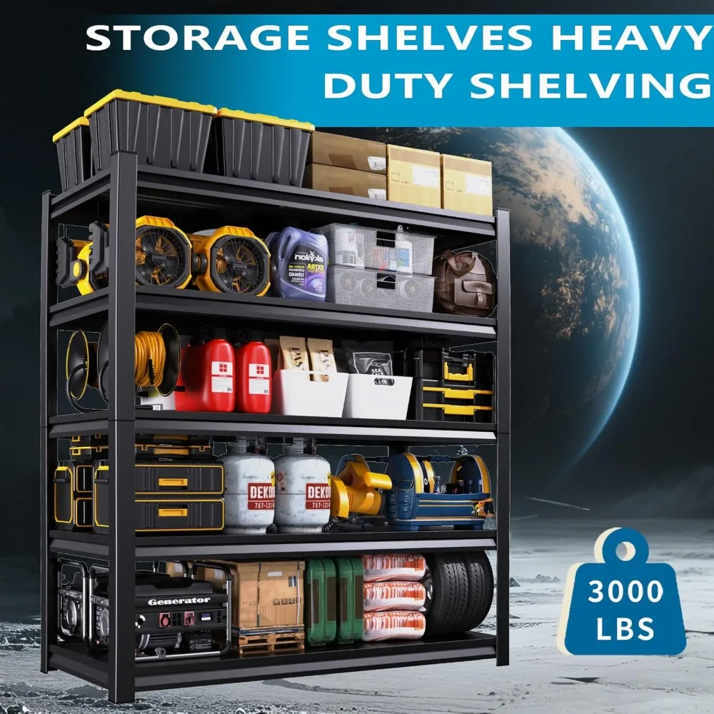 رفوف جراج 72 بوصة ارتفاع وحدة أرفف تخزين قابلة للتعديل مكونة من 5 طبقات، رف رف معدني 3000 رطل للصناعات والمستودعات