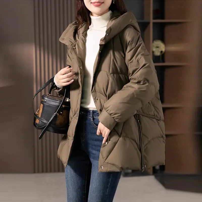 Lingge Down Cotton Jacket Womens Paraks 2024 Winter Jackets New Korean Temperament Warm Cotton Coat Female Hooded Padded Coats