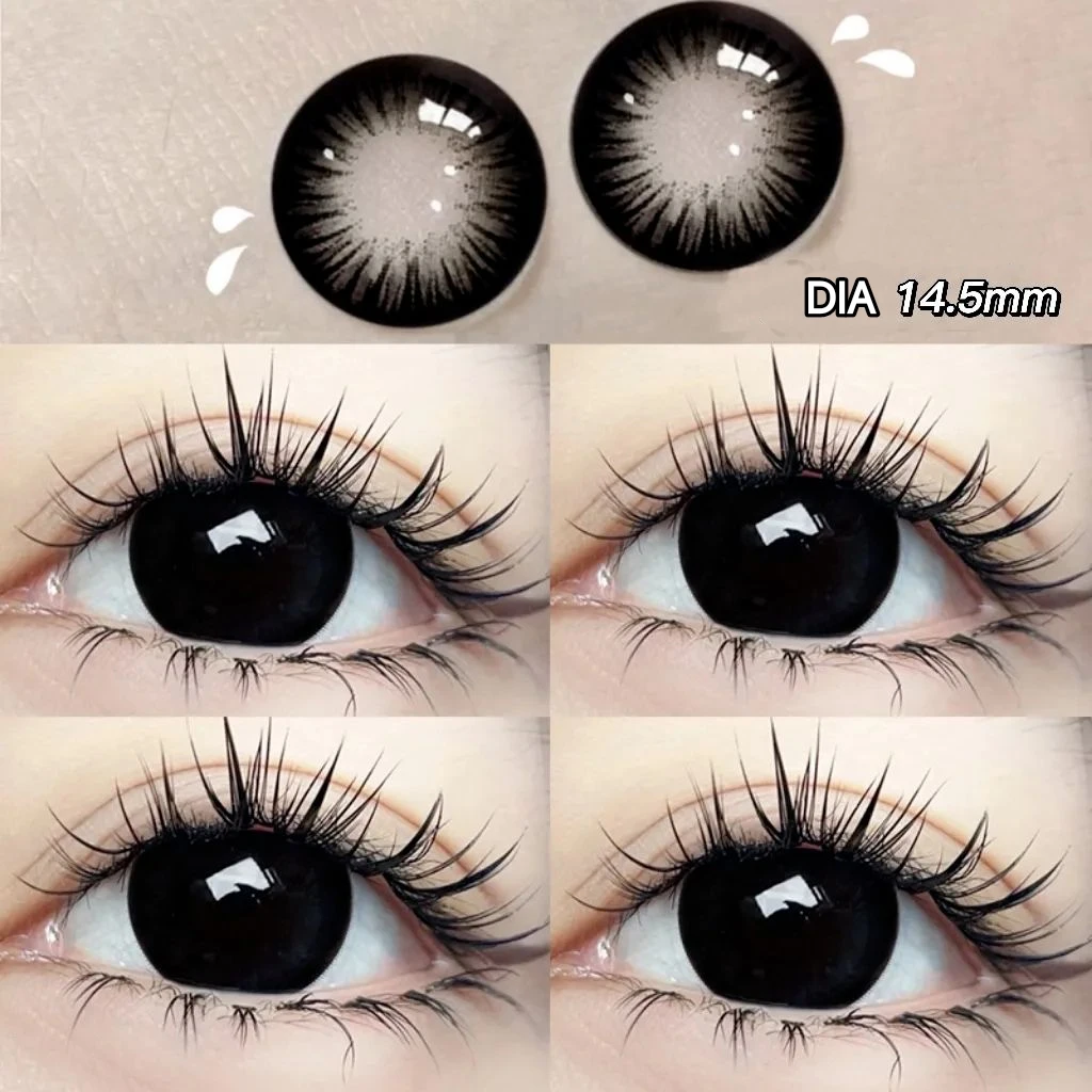 VISUASHOW 1 par de lentes de contato coloridas para olhos grandes, moda beleza, alta qualidade, preto, 14,5 mm, lentes de contato cosméticas para olhos