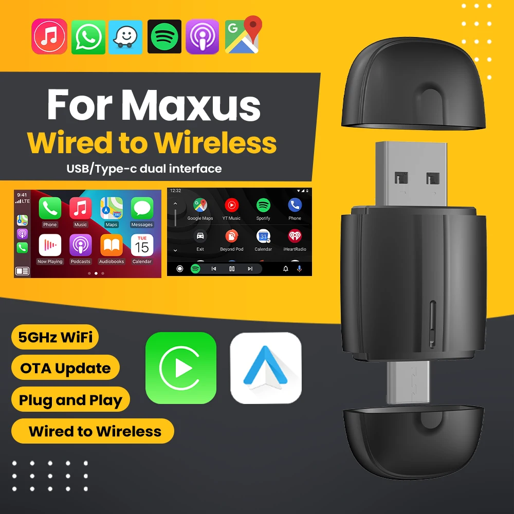 Wireless Android Auto Adapter CarPlay Adapter 2 In 1 For Maxus G10 EV80 D90 T60 V80 DELIVER 9 eDELIVER 9 DELIVER 7 eDELIVER 7