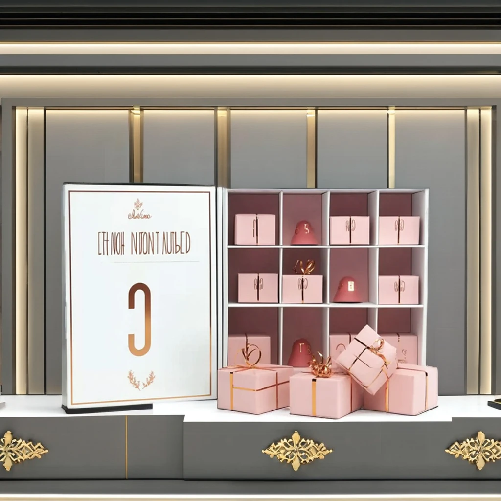 Customization.Wholesale Custom Empty 12 Days Pink Christmas Advent Calendar Box Rigid UV Matt Lamination Beauty Embossing Recycl