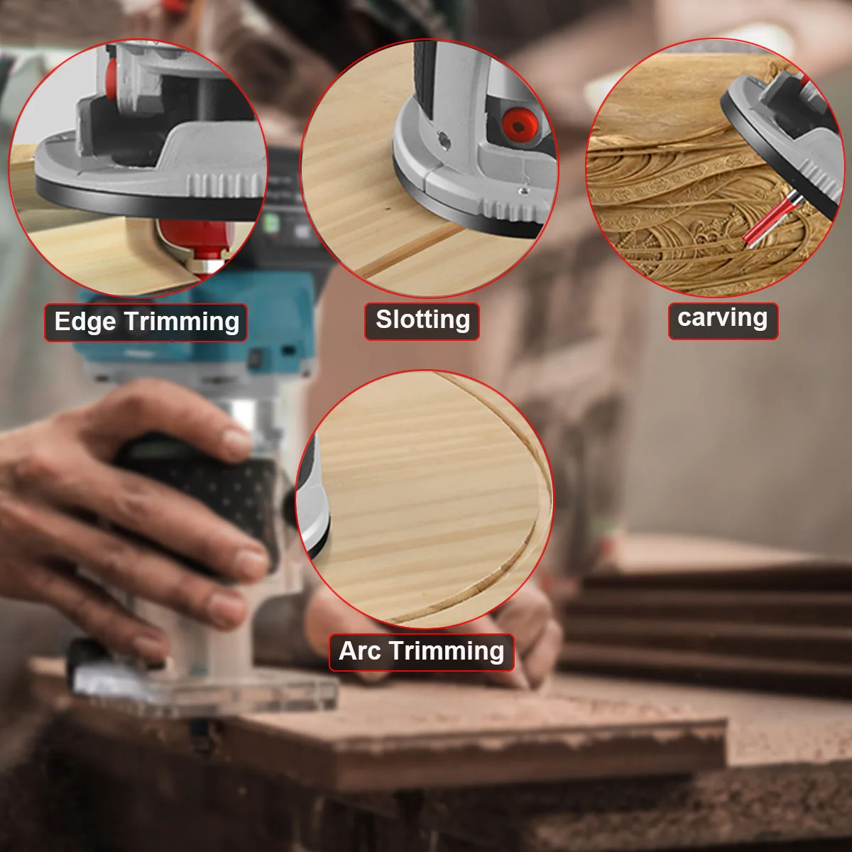 5 Speeds Brushless Electric Hand Trimmer Cordless Wood Router Woodworking Engraving Slotting for Makita 18V Battery (No Battery)