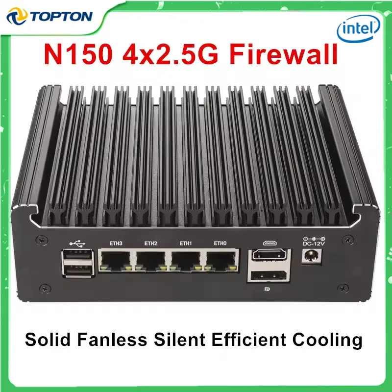 NEW Solid Fanless Firewall Mini PC Intel N150 N95 Pentium 6405U 4417U 4x2.5G LANs Home Server DDR4 NVMe Type-C pfSense OPNsense