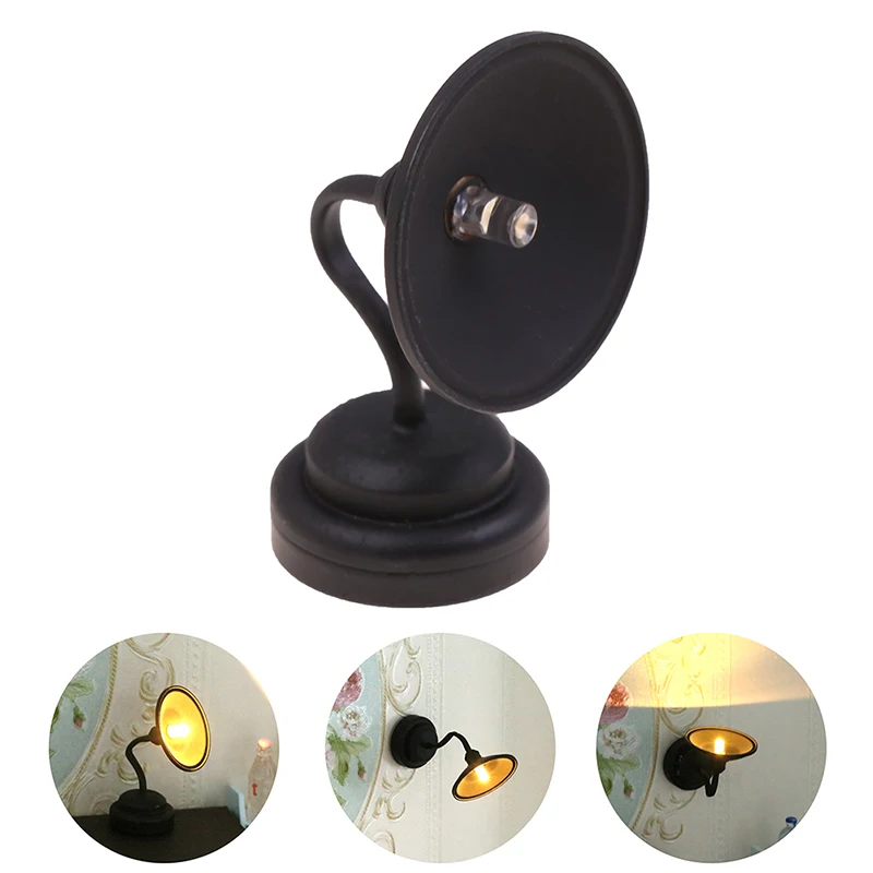 1:12 Dollhouse Miniature LED Lamp Black Wall Lamp With Switch Furniture Accessories For Doll House Decor Kids Toys Gift