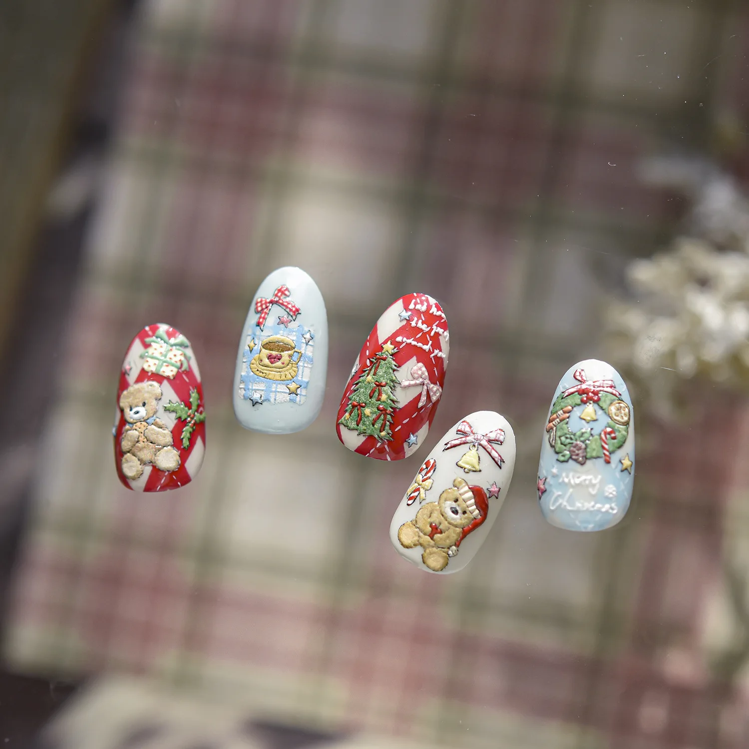 Pegatinas 3D para uñas, guirnalda navideña, árbol, oso, bola de cristal, Papá Noel, copos de nieve, lazo, decoración artística de uñas de invierno, pegatinas