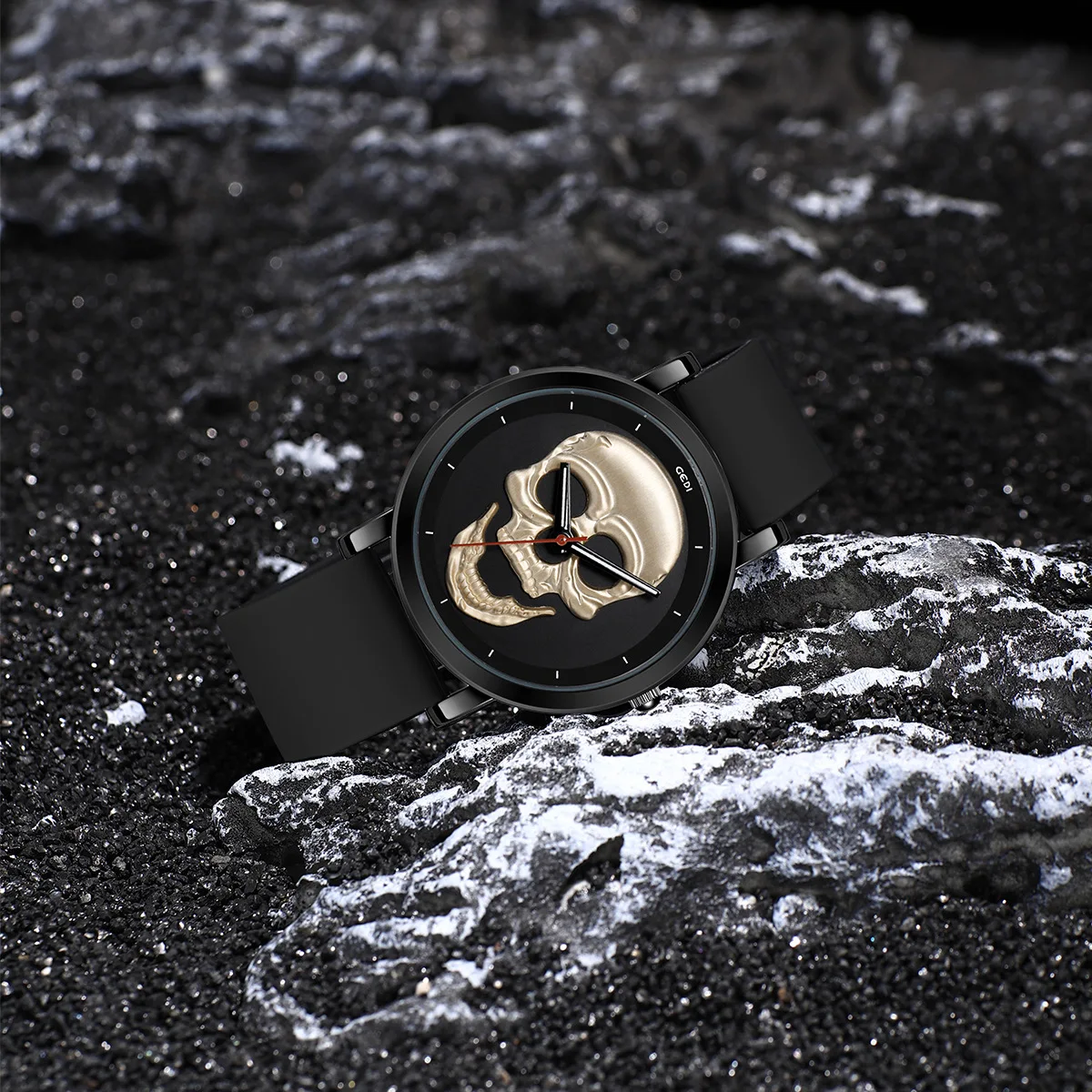 

UTHAI CQ504 31025, повседневные и модные уличные крутые мужские часы с нишевым дизайном, силиконовые кварцевые часы в форме черепа