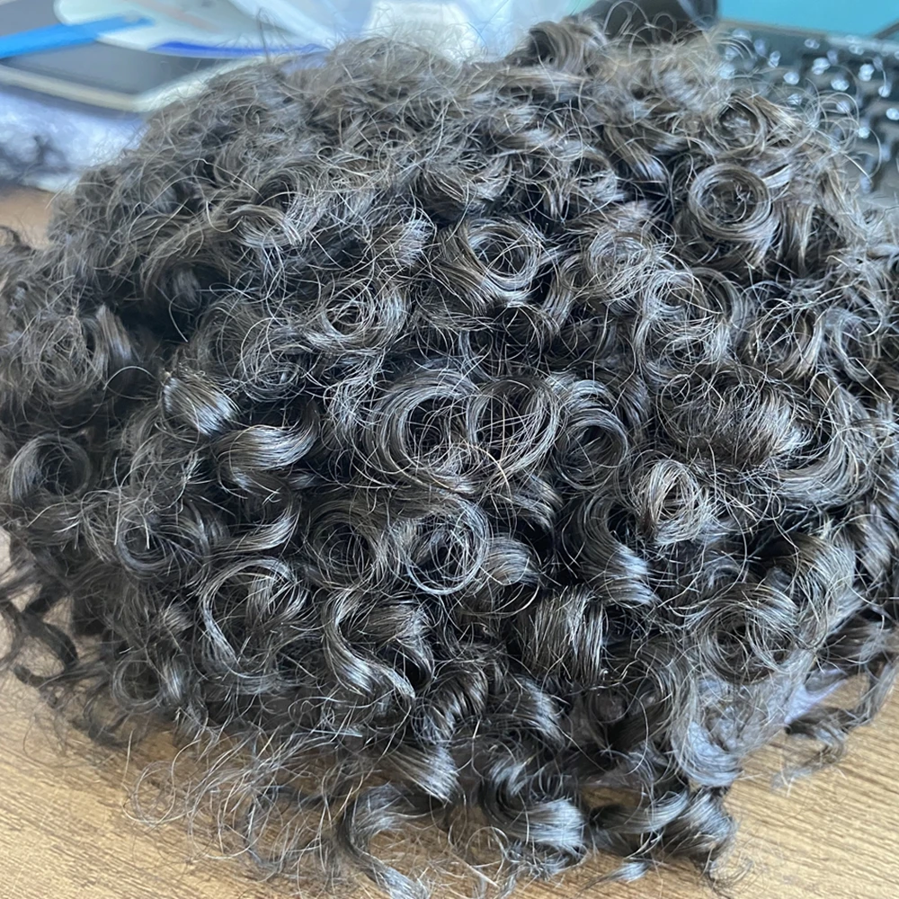 دائم السندات 18 مللي متر شعر بشري مجعد تنفس الشعر استبدال الشعرية الاصطناعية كبار السن 1B20 420 أسود براون رمادي شعر مستعار