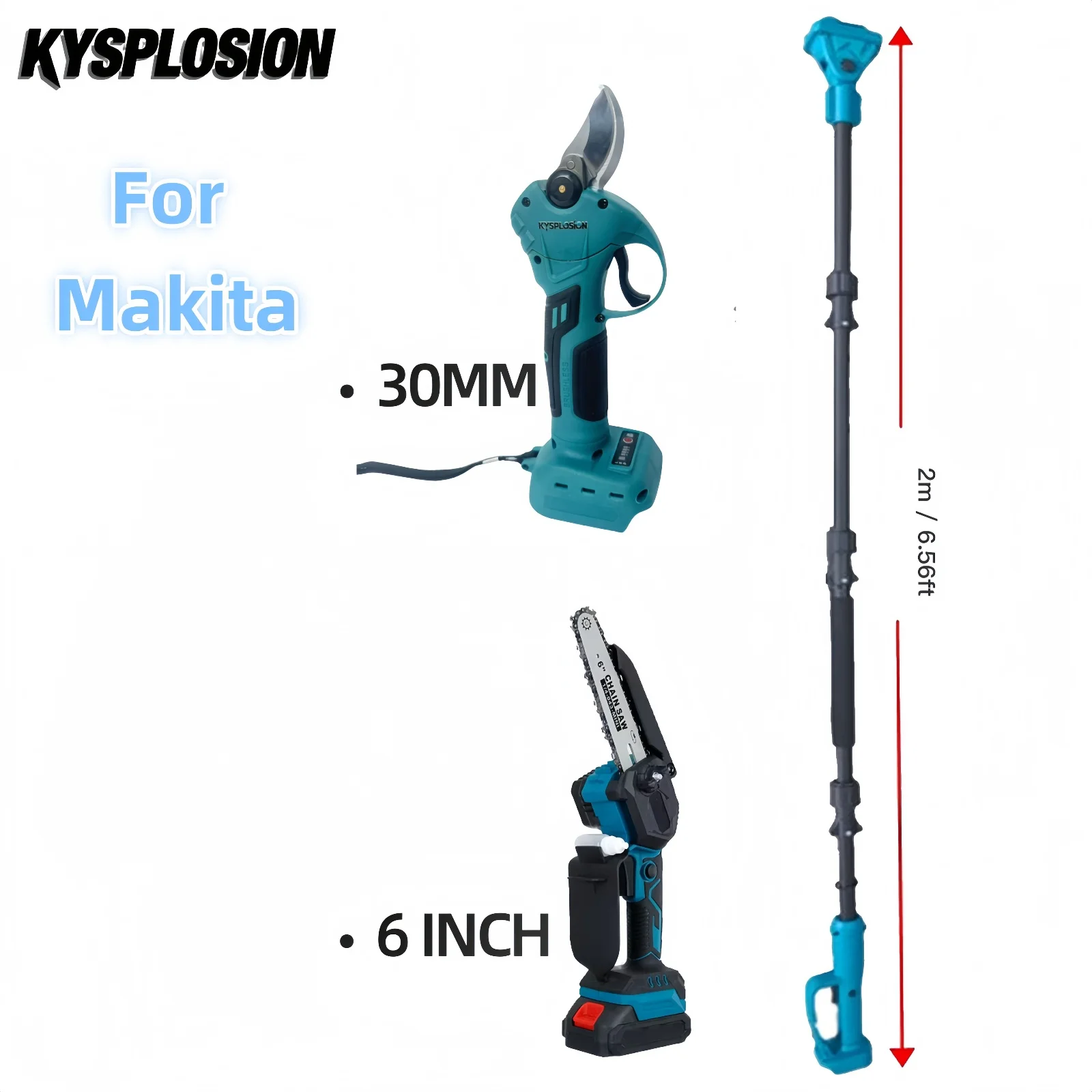 Multi-Function Cordless Brushless Electric Pruning Tool Kit  2M Telescopic Pole with 30mm Shear chainsaw For Makita 18V battery