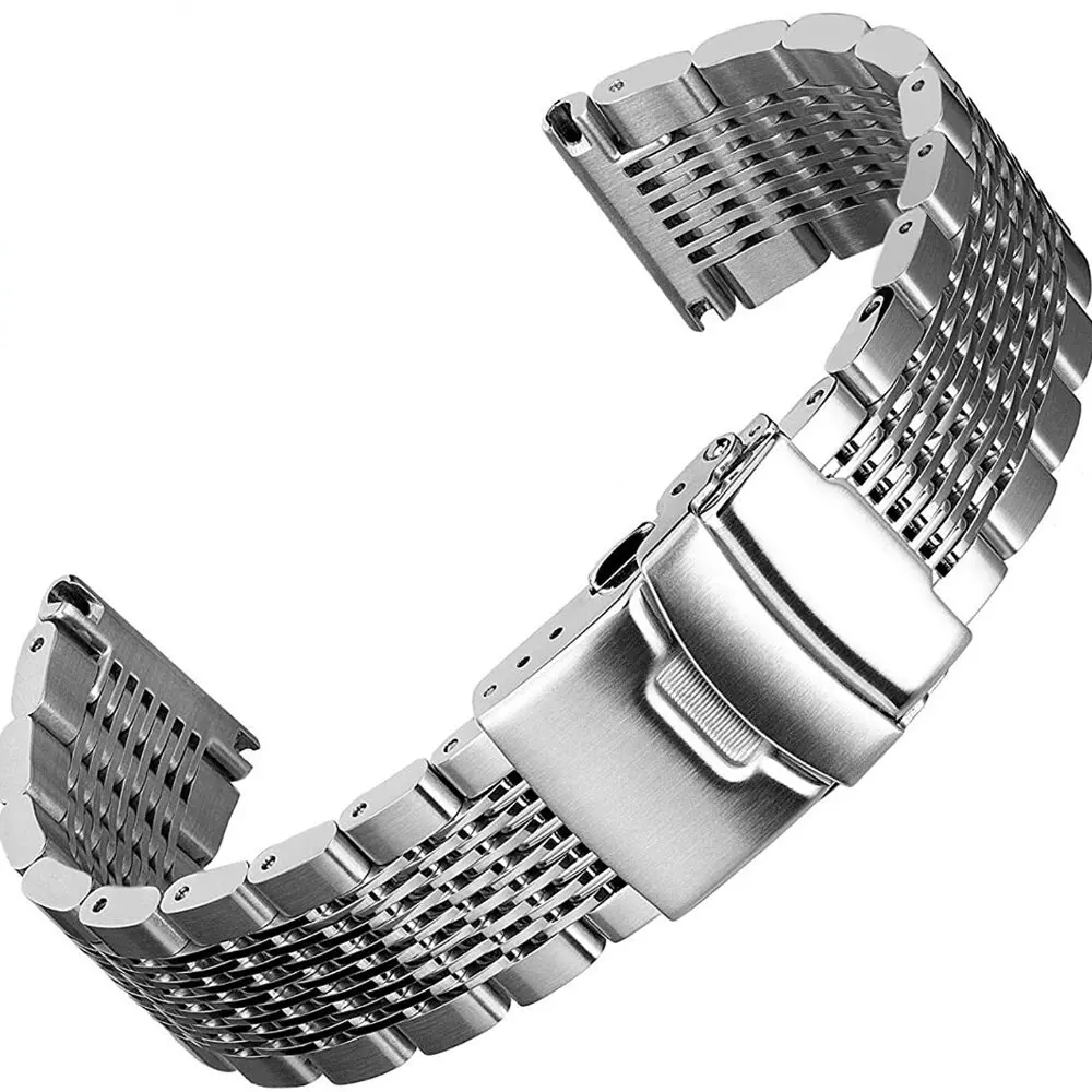 18mm 20mm 22mm 24mm Solid Mesh Stainless Steel Watch Band Bracelets WristBand Deployment Buckle Brushed/Polished Strap