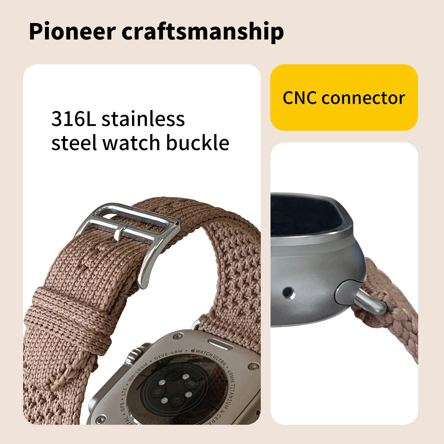 2025 New Kebitt Tricot Single Tour Bleu Jean Bracelet Band Beige de Weimar For Apple Watch Ultra2 10 9 8 7 6 Strap 46mm49mm42mm