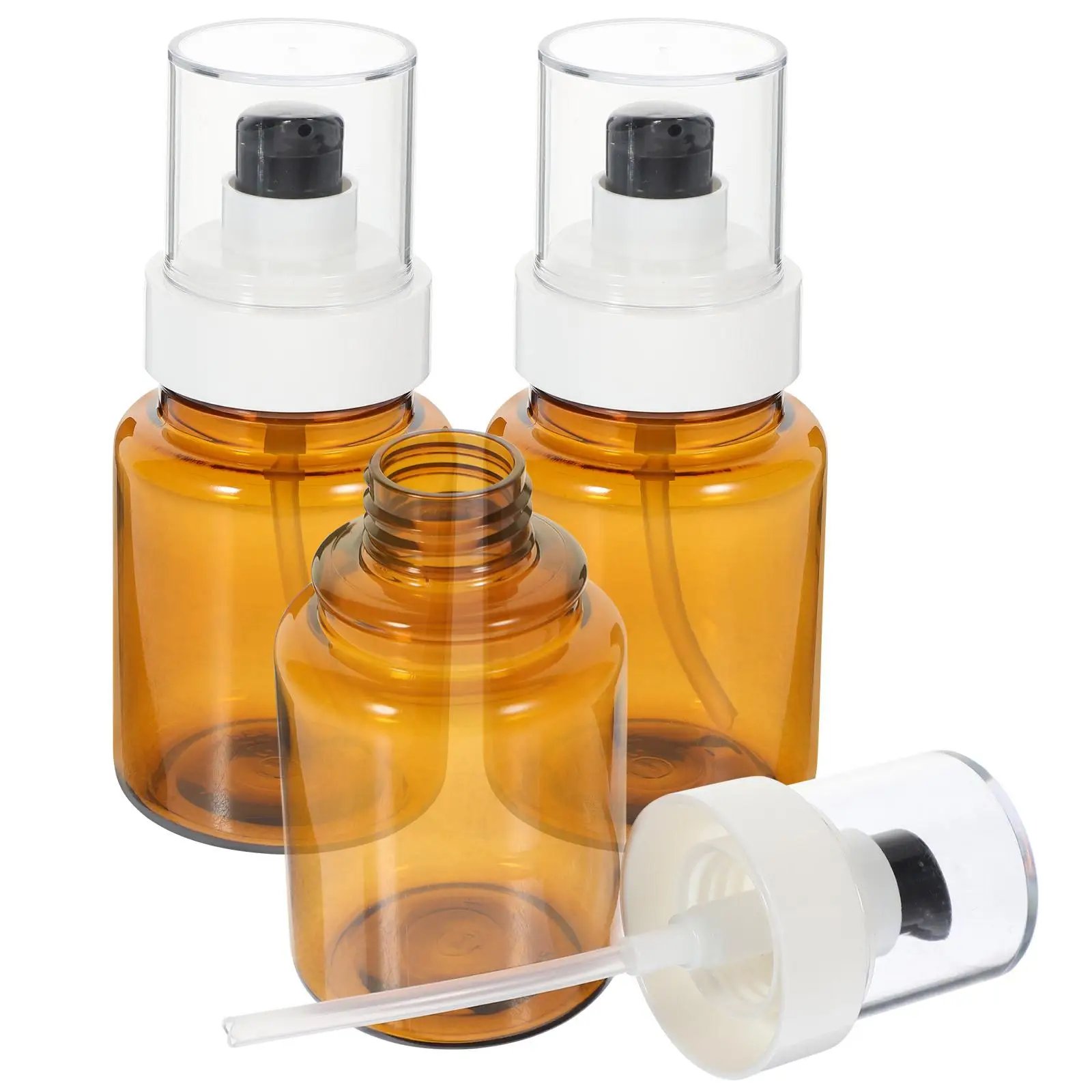 

3 Pcs Brown Essence Pump Dispenser Travel Portable Empty Press Bottle for Perfume Essential Oil Nail Oil Sunlight Protection Eco