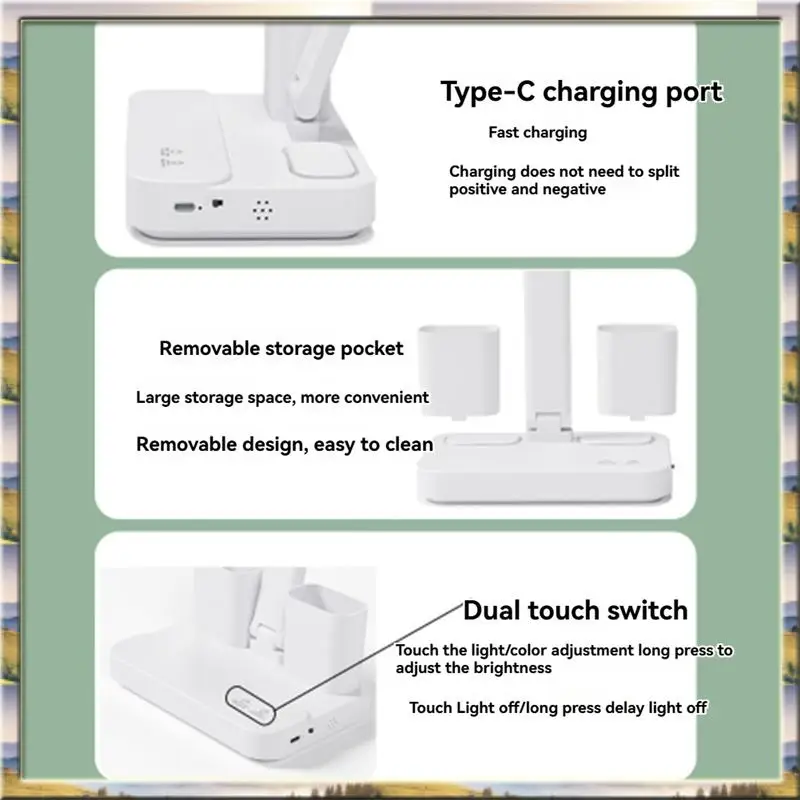 

DHDL LED Desk Lamp Light With 2 Pen Holders Touch Control Foldable Eye-Caring Table Lamp For Office Home Reading Study