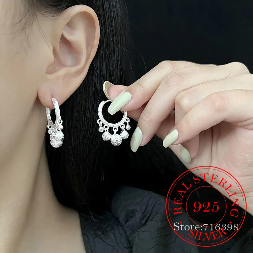 925 Sterling Silver Vintage Happy Planet Tassel Hoop Earrings For Women 2023 Korean Wedding Party Jewelry Gift Female Pendientes
