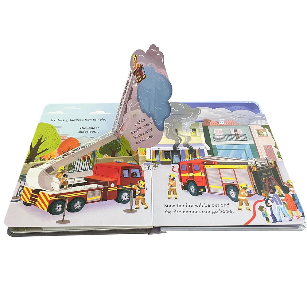 Usborne Peep Inside How A Fire Engine Works 3D Flap Englisches Pappbuch für Kinder, Baby, frühkindliche Bildung, Bilderbuch