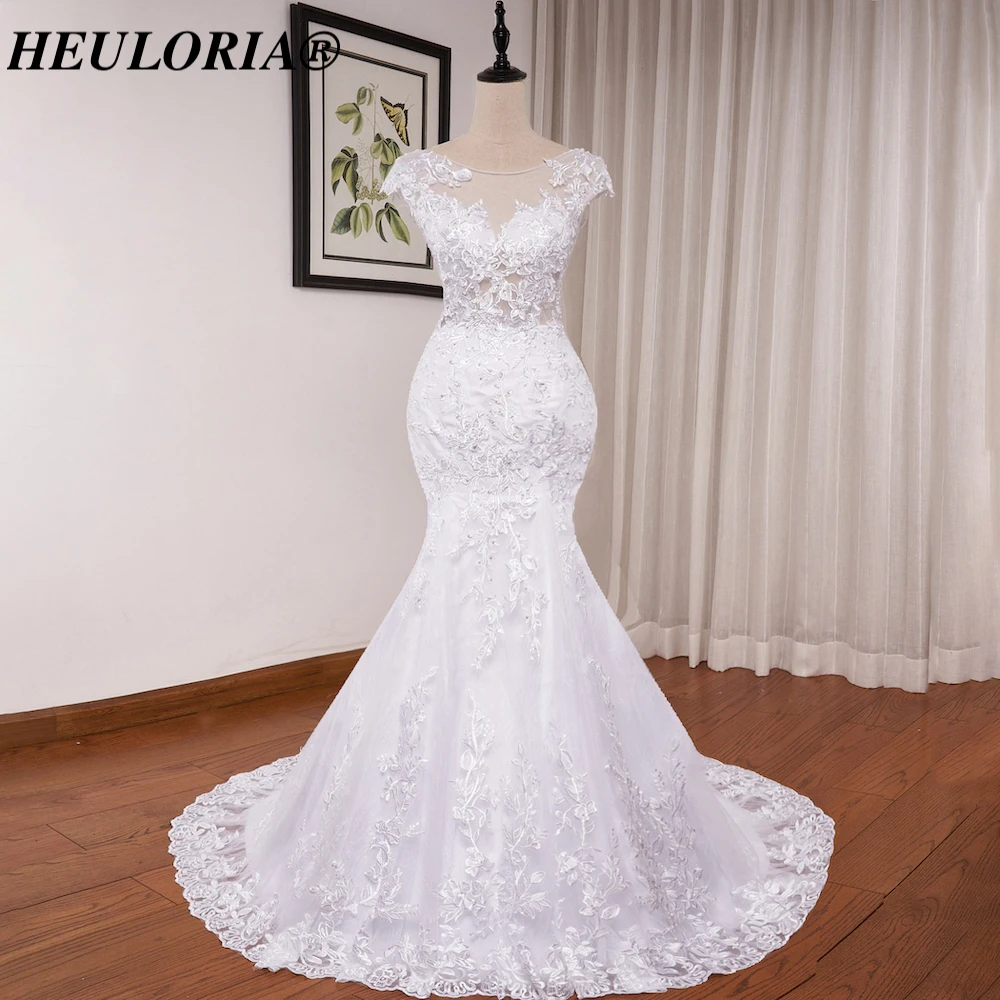 

HEULORIA elegant Mermaid Wedding Dresses O neck lace beading Bride Dress Robe de mariage customize