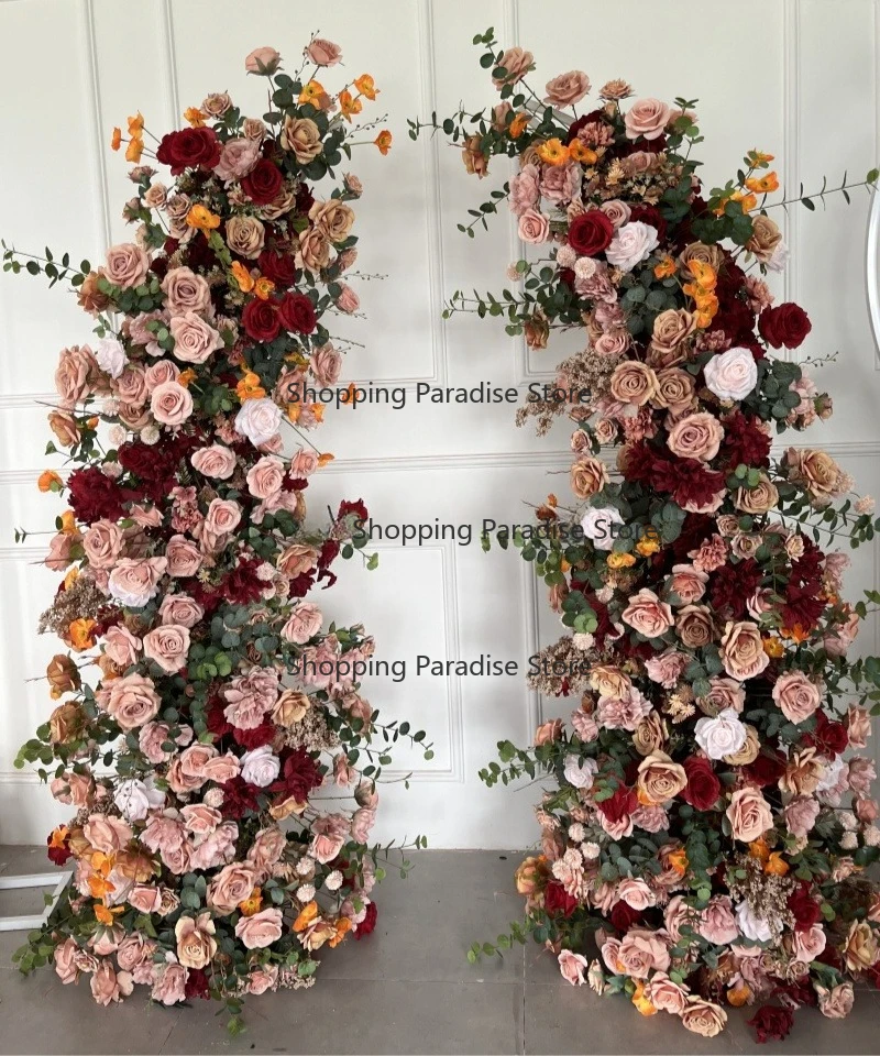 

Horn Floral Set Wedding Flowers Tower Coffee Brown Artificial Flowers Arch for Showroom Window Display Wedding Decoration