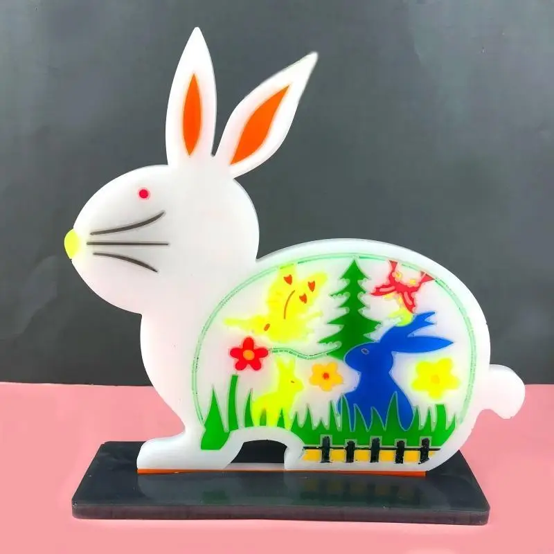 R3MC Easter Rabbit Bunny Desktop Decoration Epoxy Resin Mold Table Sign Plaque Figurines Ornament Silicone Mould DIY Crafts
