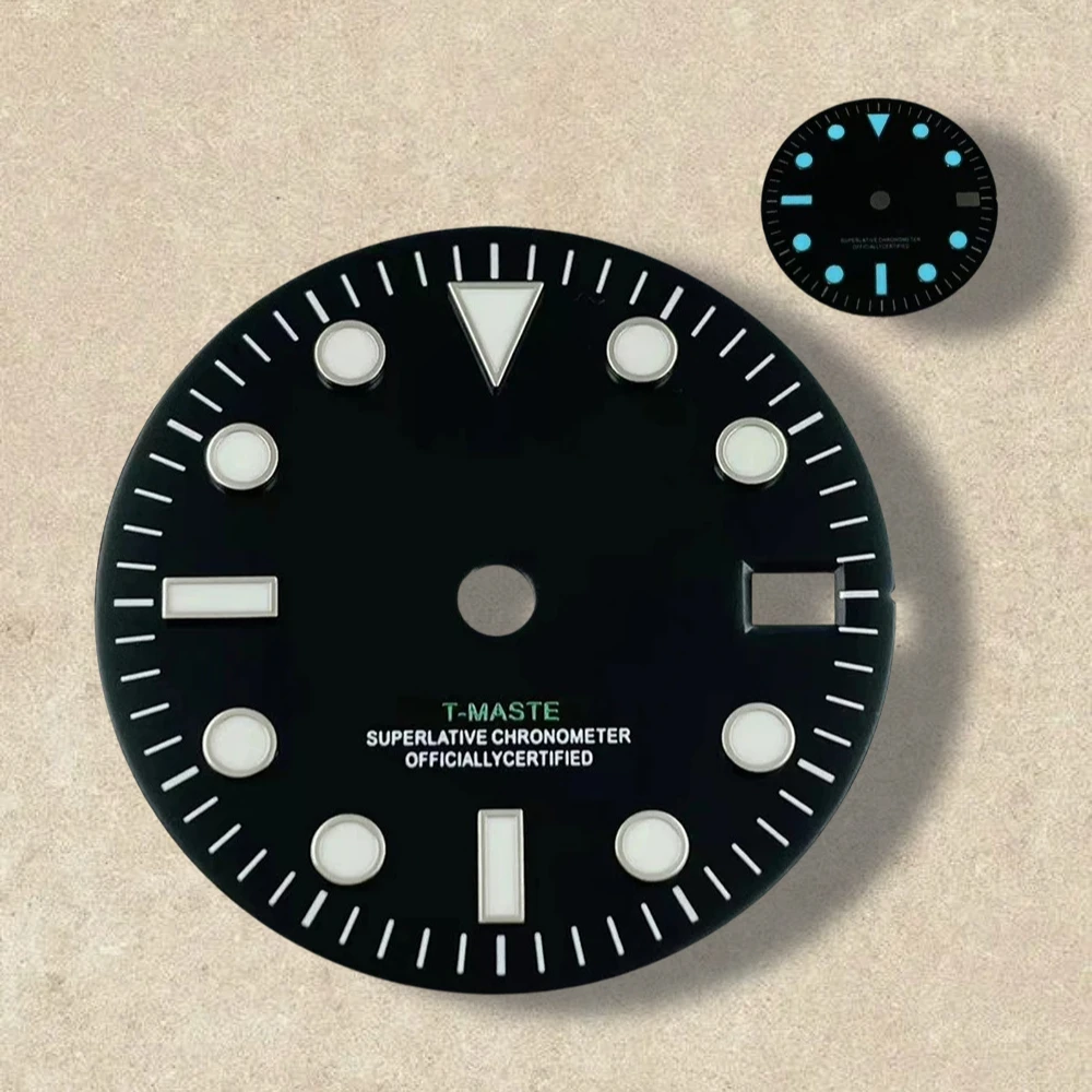 28.5mm Print S Logo GMT Dial Fit NH34 Japanese Movement Ice Blue Luminous Watch Modification Accessories