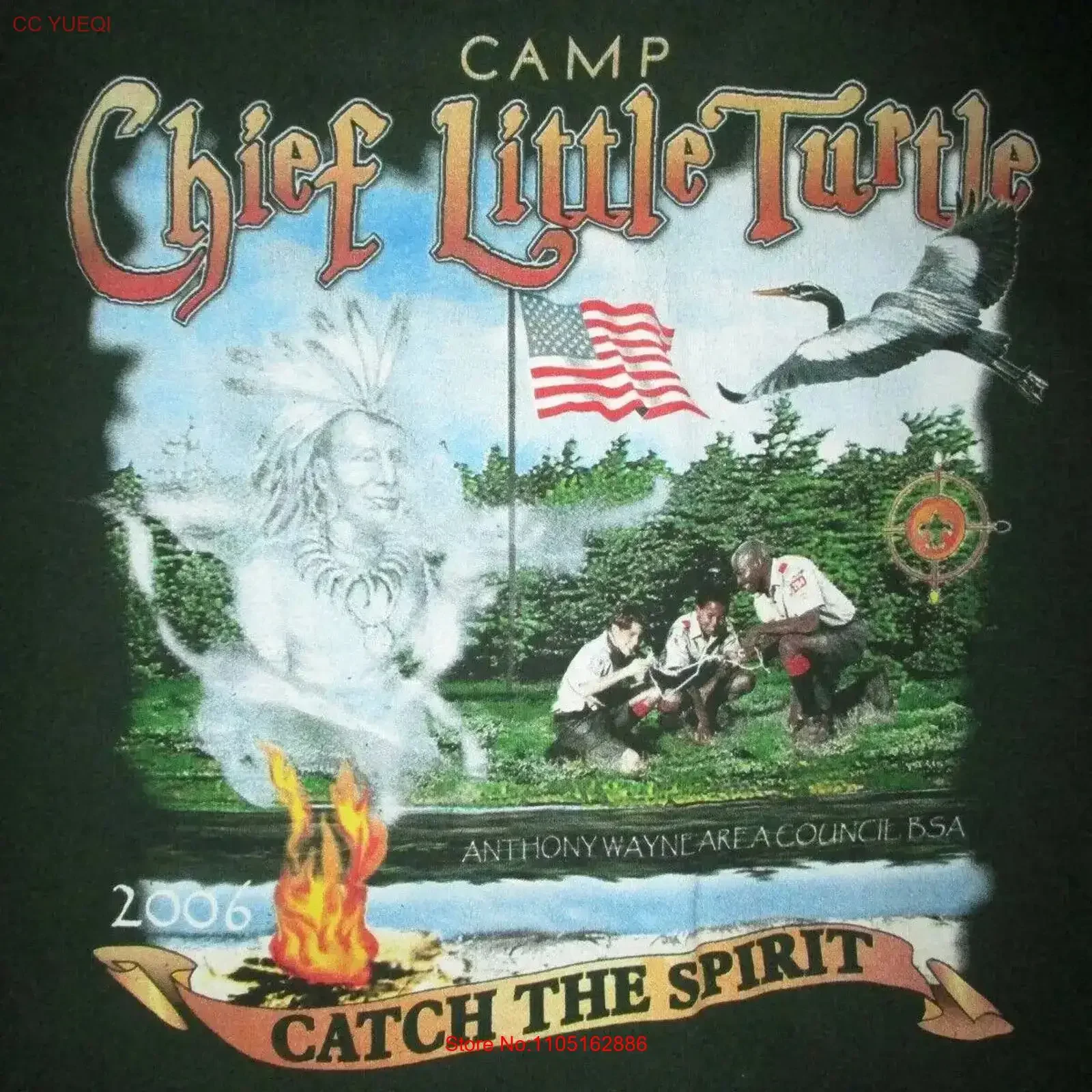 

vtg CAMP CHIEF LITTLE TURTLE T SHIRT Boy Scouts of America BSA Indiana LG vintage Washed streetwear Stretched Versatile