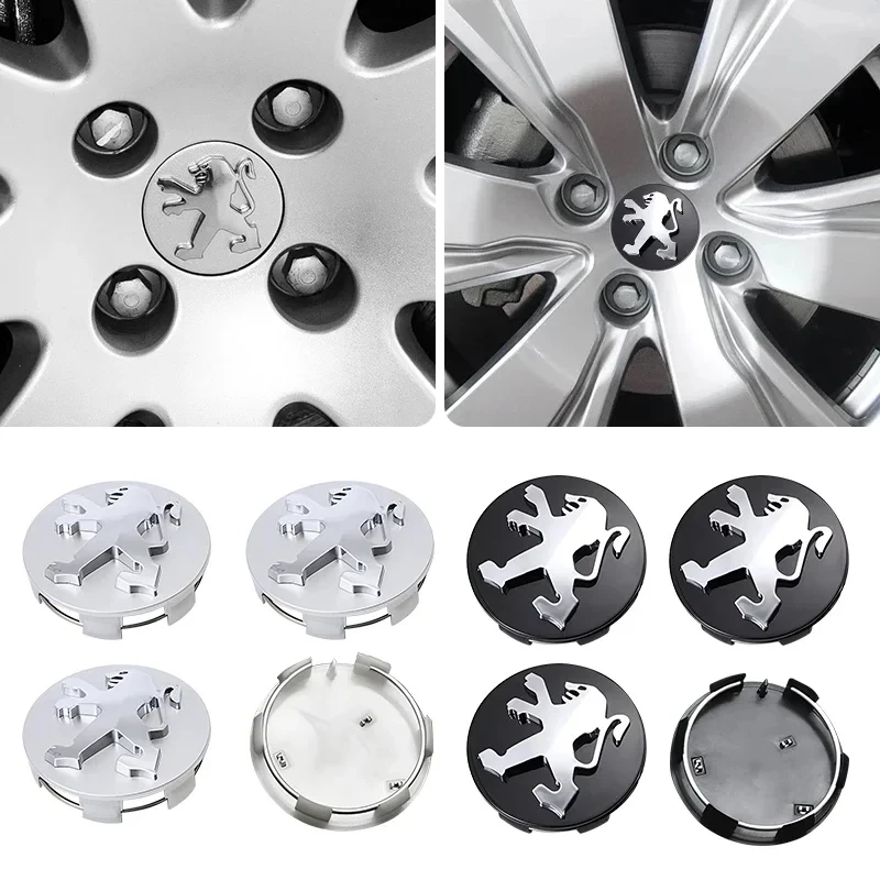 

4 PCS 60mm Car Hub Cap Car Badge Tire Center Cap Badge Suitable for Peugeot 2008 3008 5008 Rifter GT RCZ 306-308 508 406-408 208
