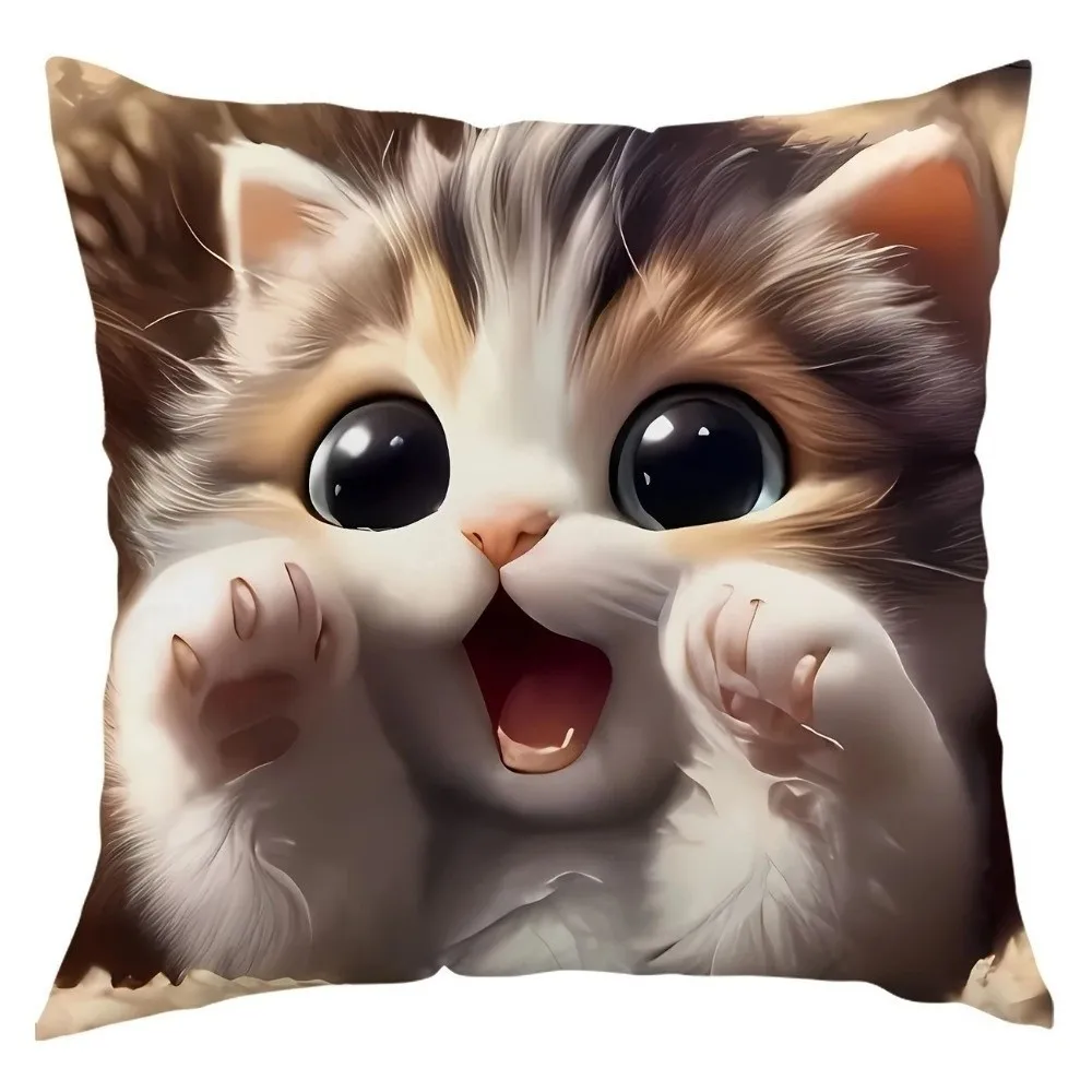 1PC Creative Cute Cartoon Cat Cushion Creative Pattern Simple Printed Throw Cushion Sleeping Bubble Pillow Cover Kids Gift