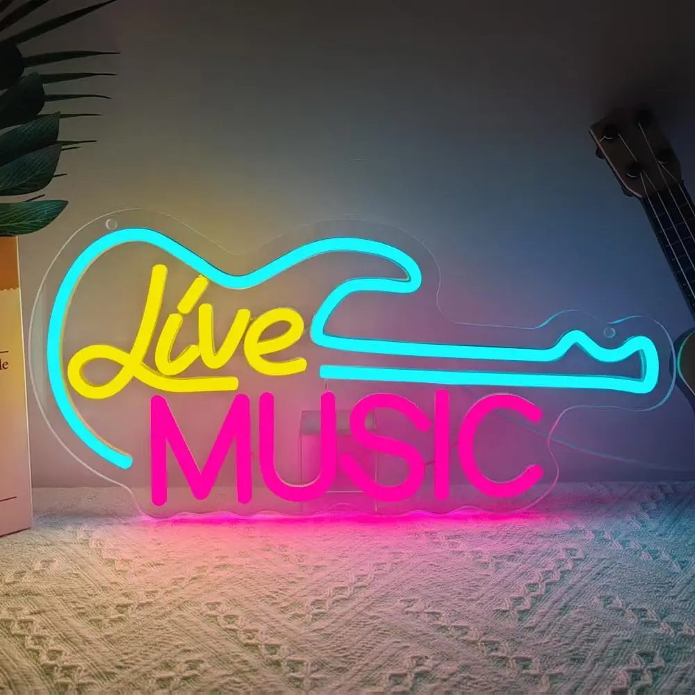 

Live Music Neon Sign USB Dimmable LED Guitar Neon Light for Bar Bedroom Music Studio Club Party Home Decoration Gift