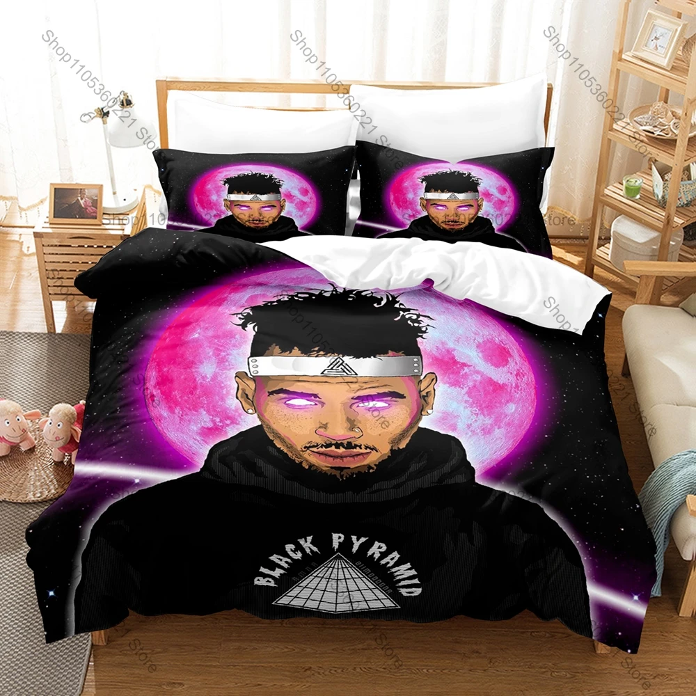 Chris Brown Text Typography Retro Music Duvet Cover Set 3PCS Polyester Bedding With 2 Pillowcases R&B Hip Hop Fans Bedroom Decor