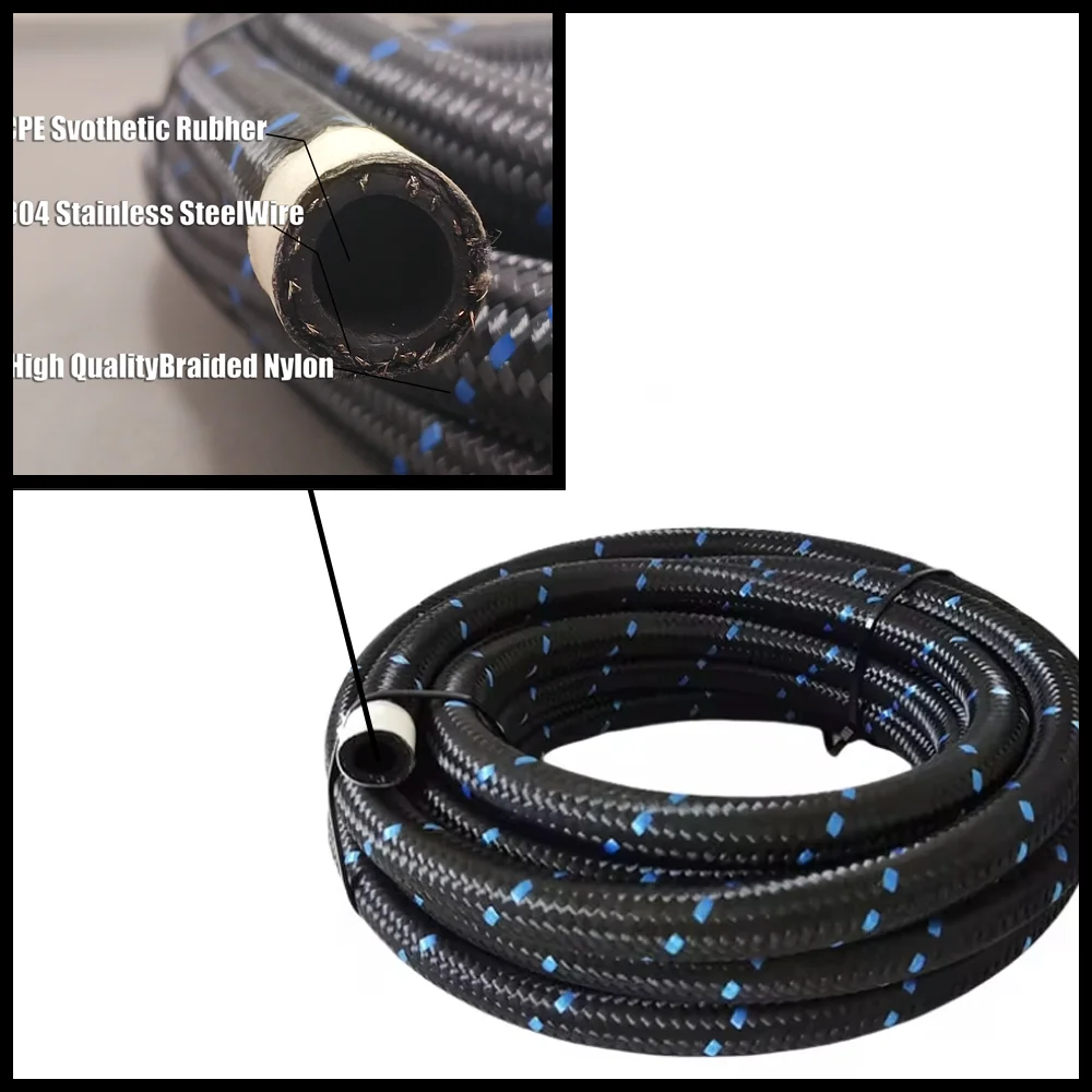 1M Nylon woven fuel hose Oil Gas Cooler Hose  Stainless Steel Braided Inside CPE Rubber The model has AN4/6/8/10/12/16/20