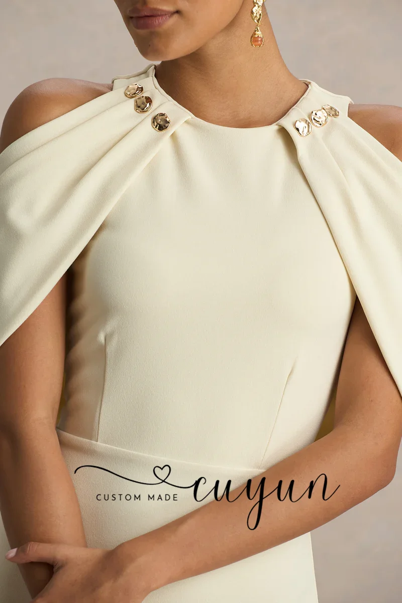 CUYUN Abito da sera formale personalizzato O-Collo Maniche a mantella Abito da festa lungo fino al pavimento Abito da sera elegante stile scialle da donna