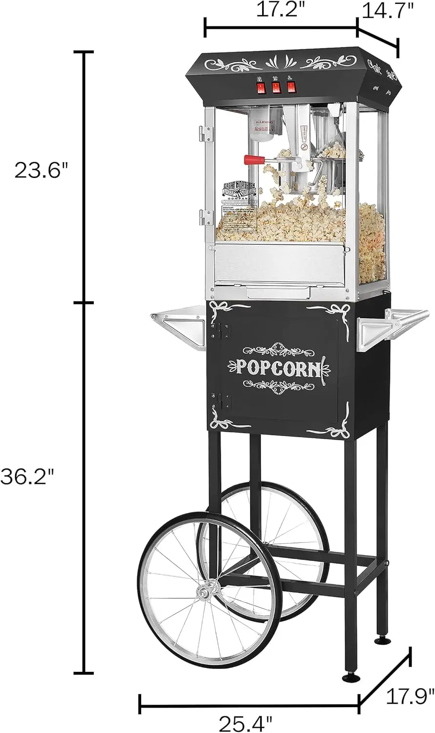 Foundation Popcorn Machine with Cart - 8oz Popper with Stainless-Steel Kettle, Warming Light, and Accessories