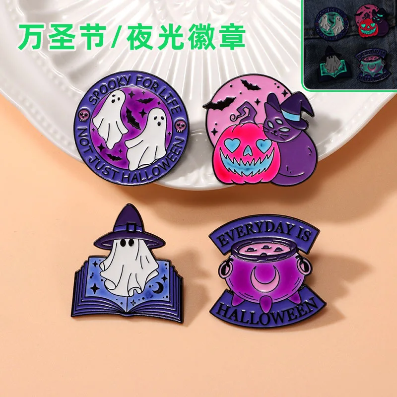 Desenhos animados Pumpkin Cat Ghost Enamel Broche, Pin de lapela de Halloween, Pin criativo, Roupas de mochila, Jeans Decor