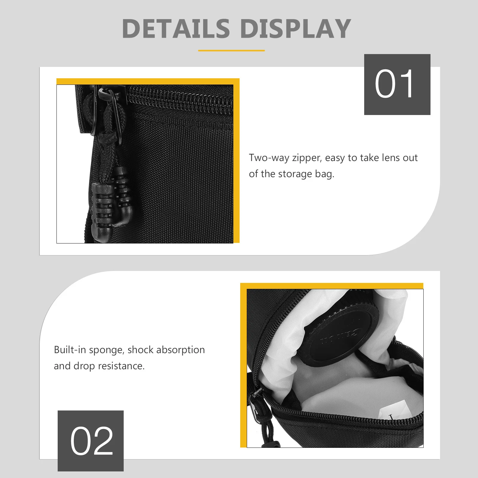 

Zipper Lens Case Pouch M Waterproof Shockproof Protective Case Premium Material Durable Use Built in Sponge Absorption